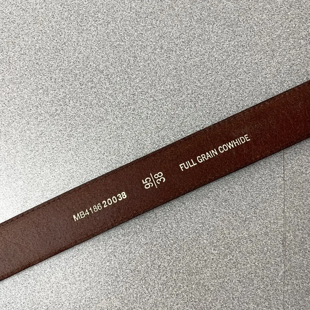 Fossil Brown Leather Belt Mens 38 Silver Buckle Woven 1.25